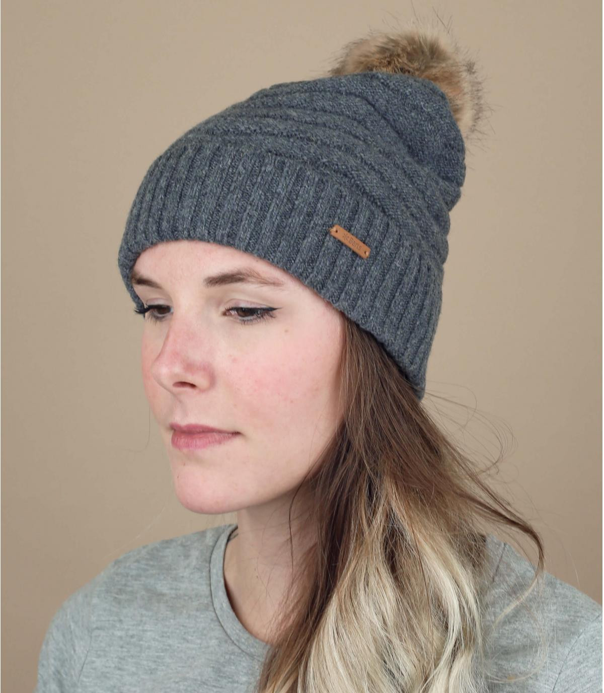 bonnet pompon fourrure gris Henriette Beanie dark heather